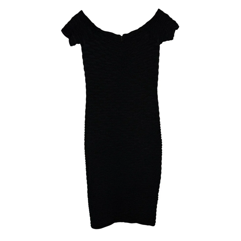 Michael Kors Off-the-Shoulder Dress Bodycon Stretch-Viscose Textured Black XS